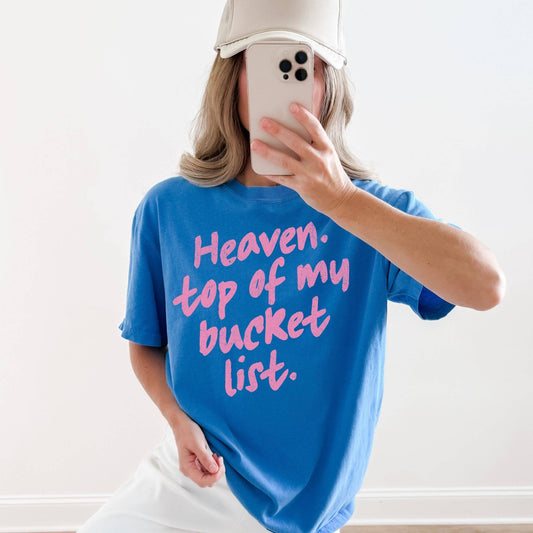 Royal Blue 'Heaven Top of My Bucket List' Pink Graphic Tee