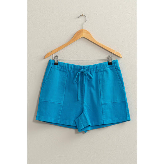 Vibrant Blue Patch Pocket Drawstring Shorts