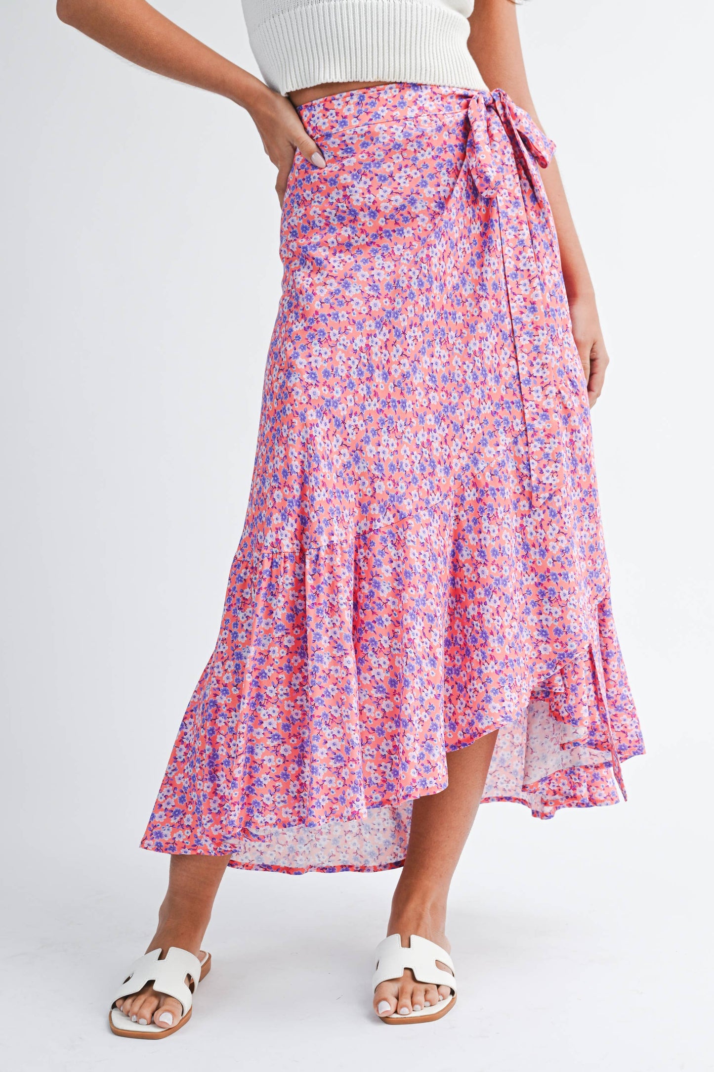Peach w/ Multi Color Floral Berti Wrap Skirt-137135