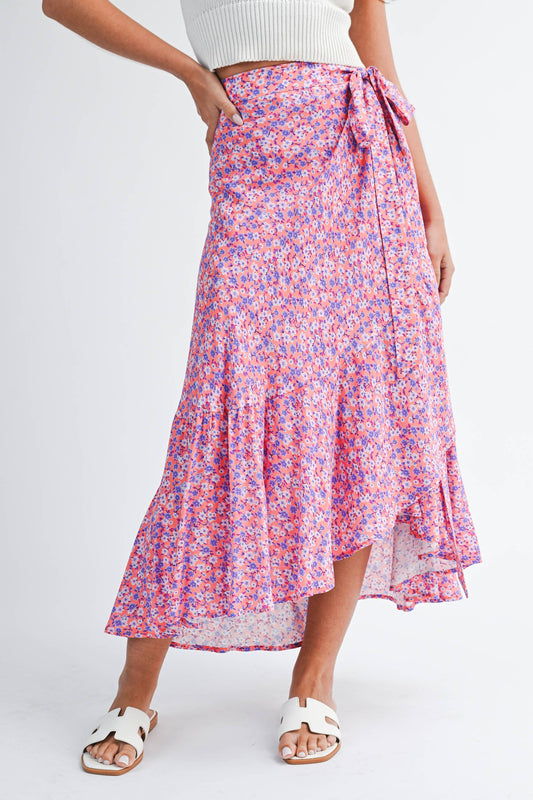 Peach w/ Multi Color Floral Berti Wrap Skirt-137135