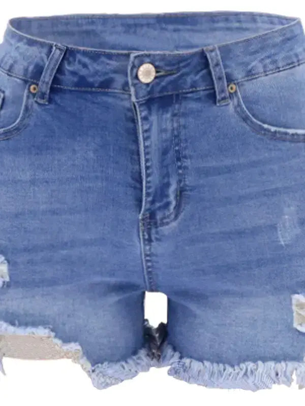 Denim High-Rise Distressed Stretch Shorts