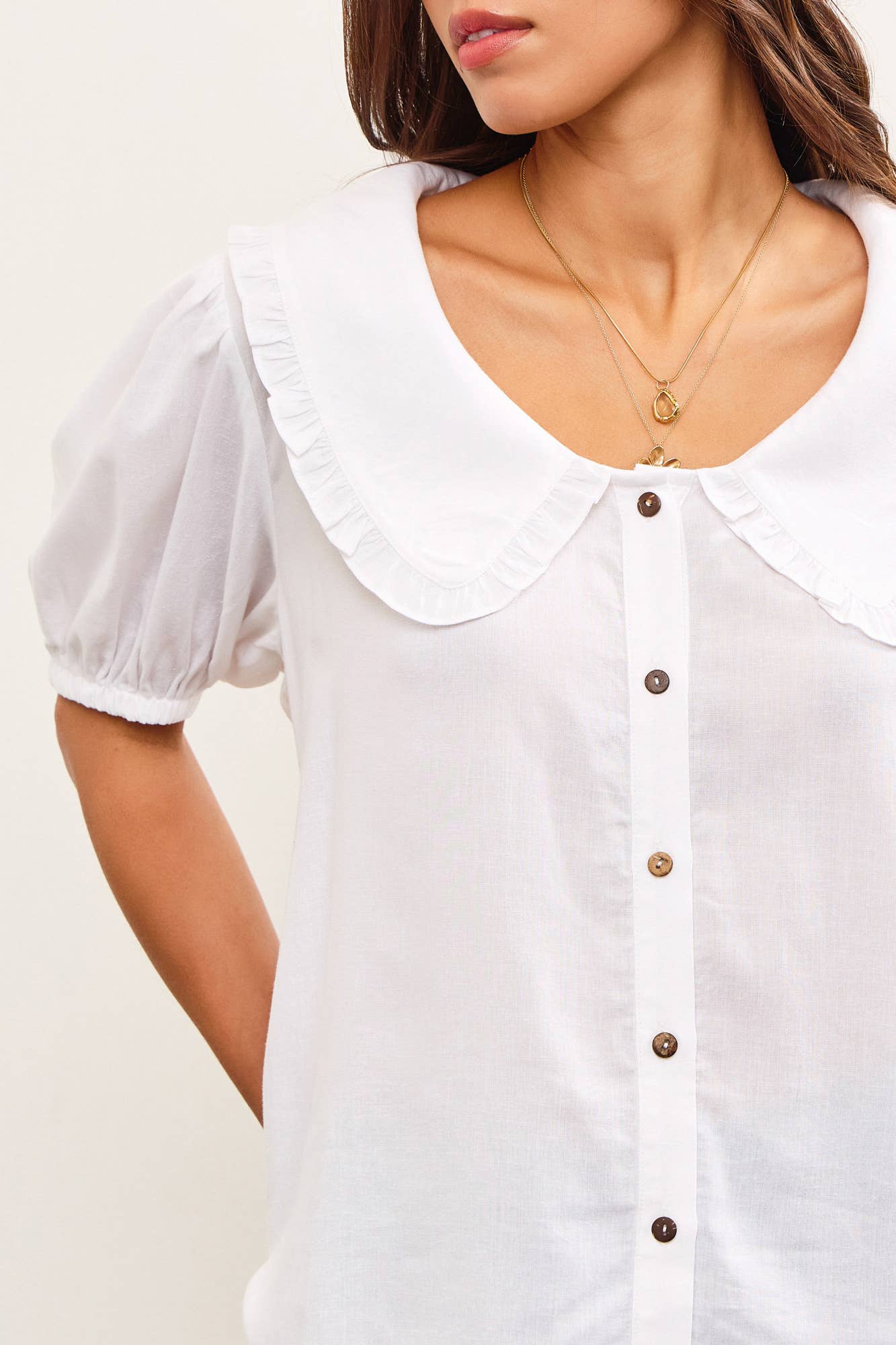 White Scalloped Peter Pan Collar Blouse- 144847
