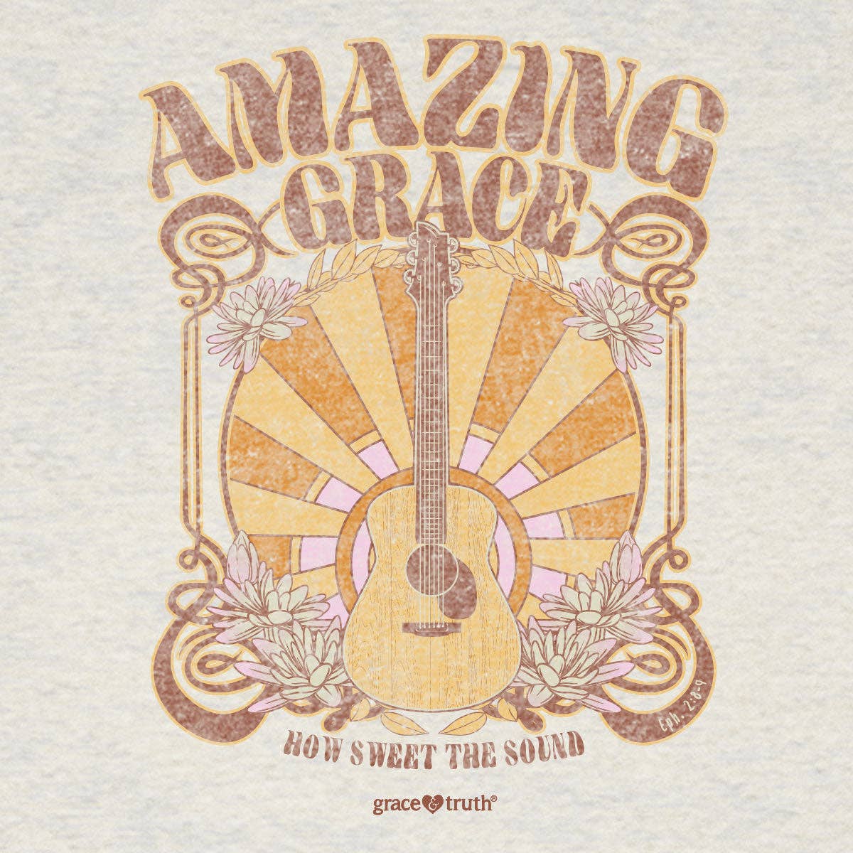 Oatmeal Heather 'Amazing Grace Guitar' Womens T-Shirt-104399
