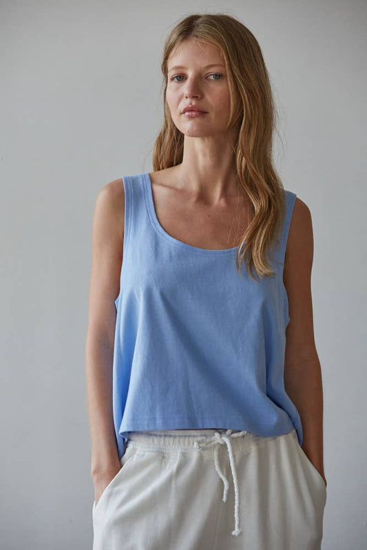 Periwinkle Blue Cotton Scoop Neck Tank Top-188751