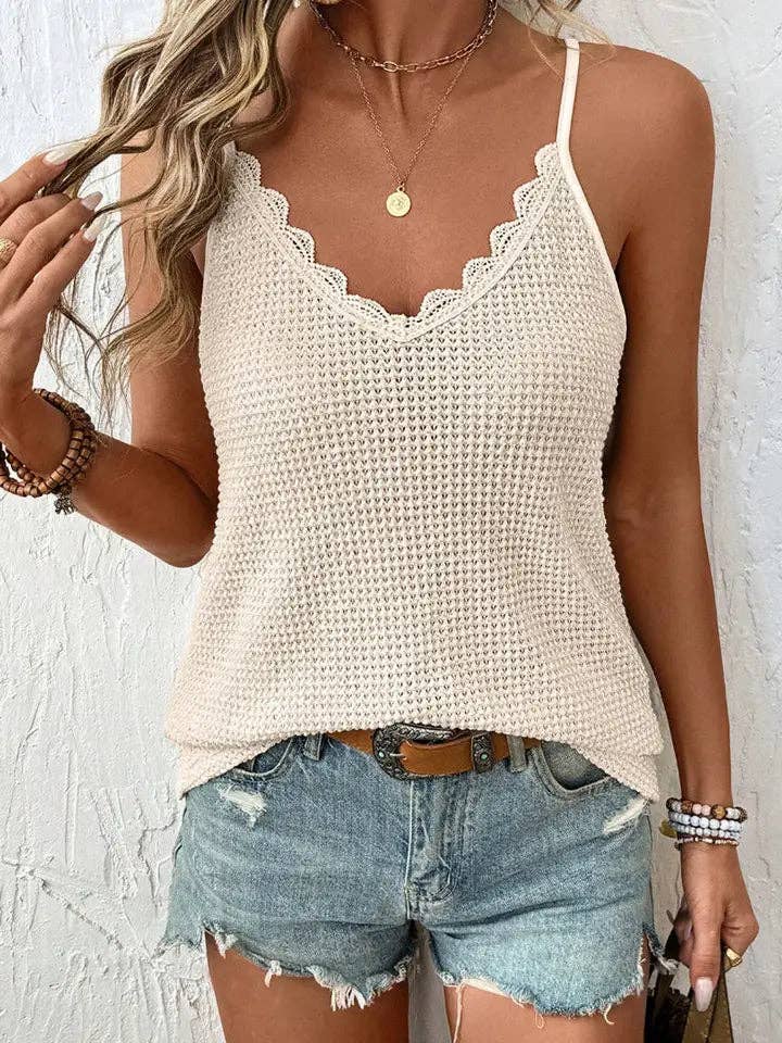 Off-White Knit w/ Scallop Trim V Neck Camisole-182603