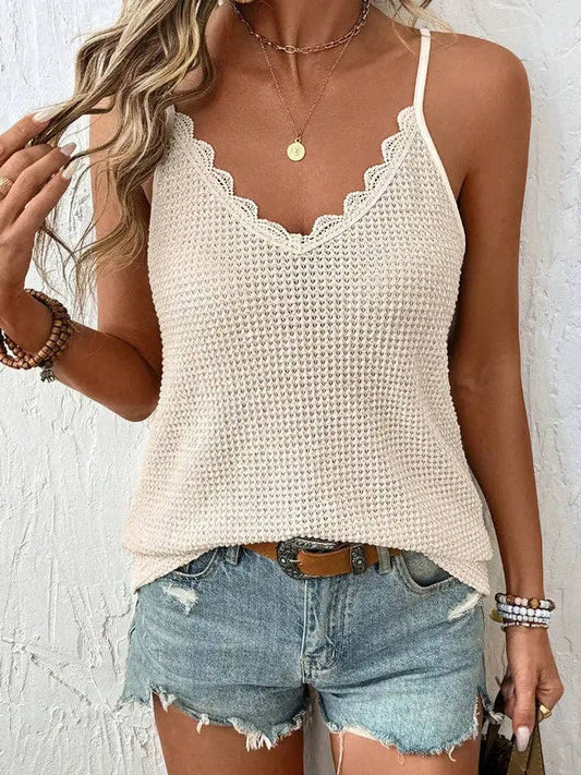 Off-White Knit w/ Scallop Trim V Neck Camisole-182603