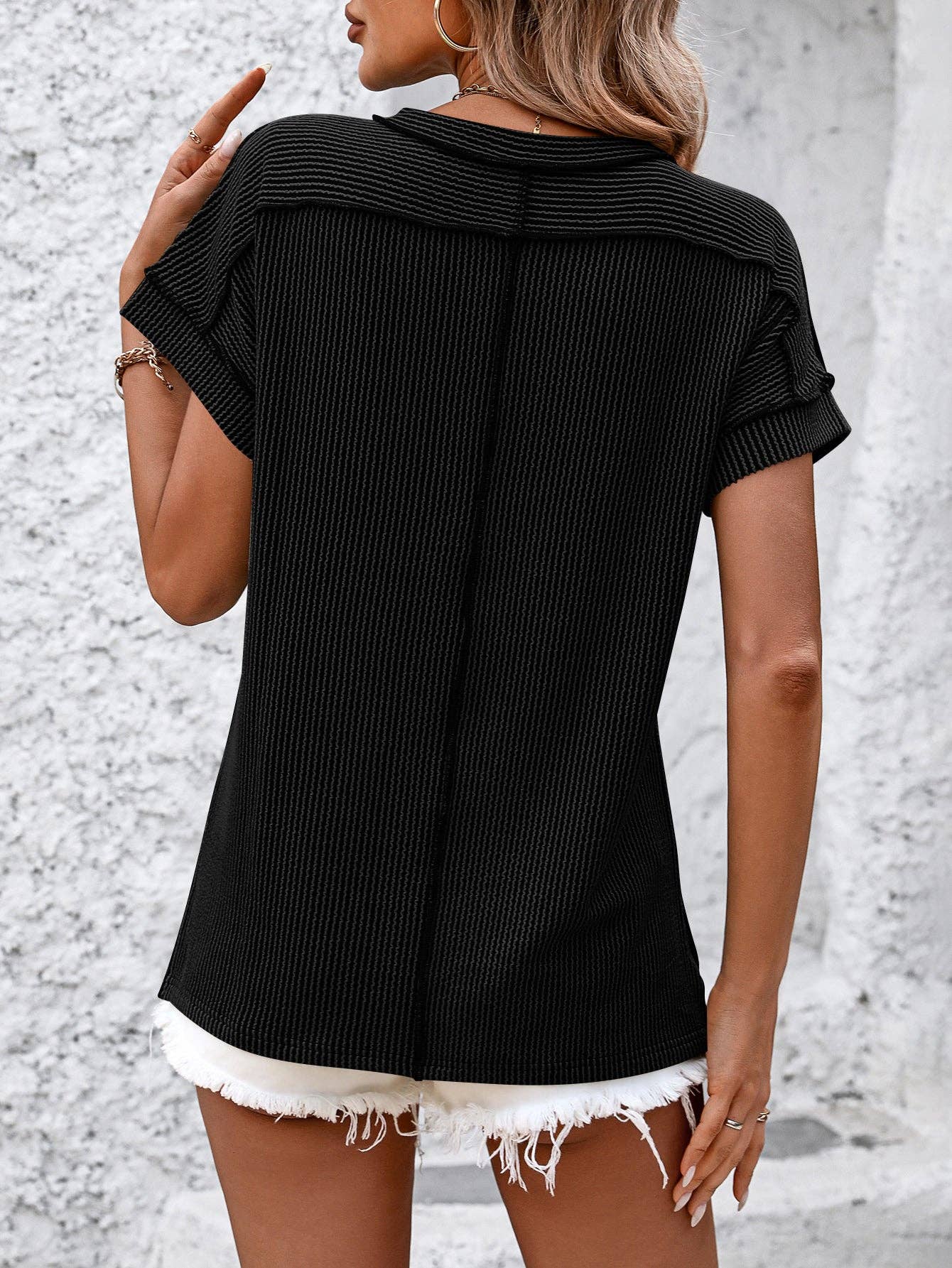 Black Backstitch Knit Casual Top- 148067