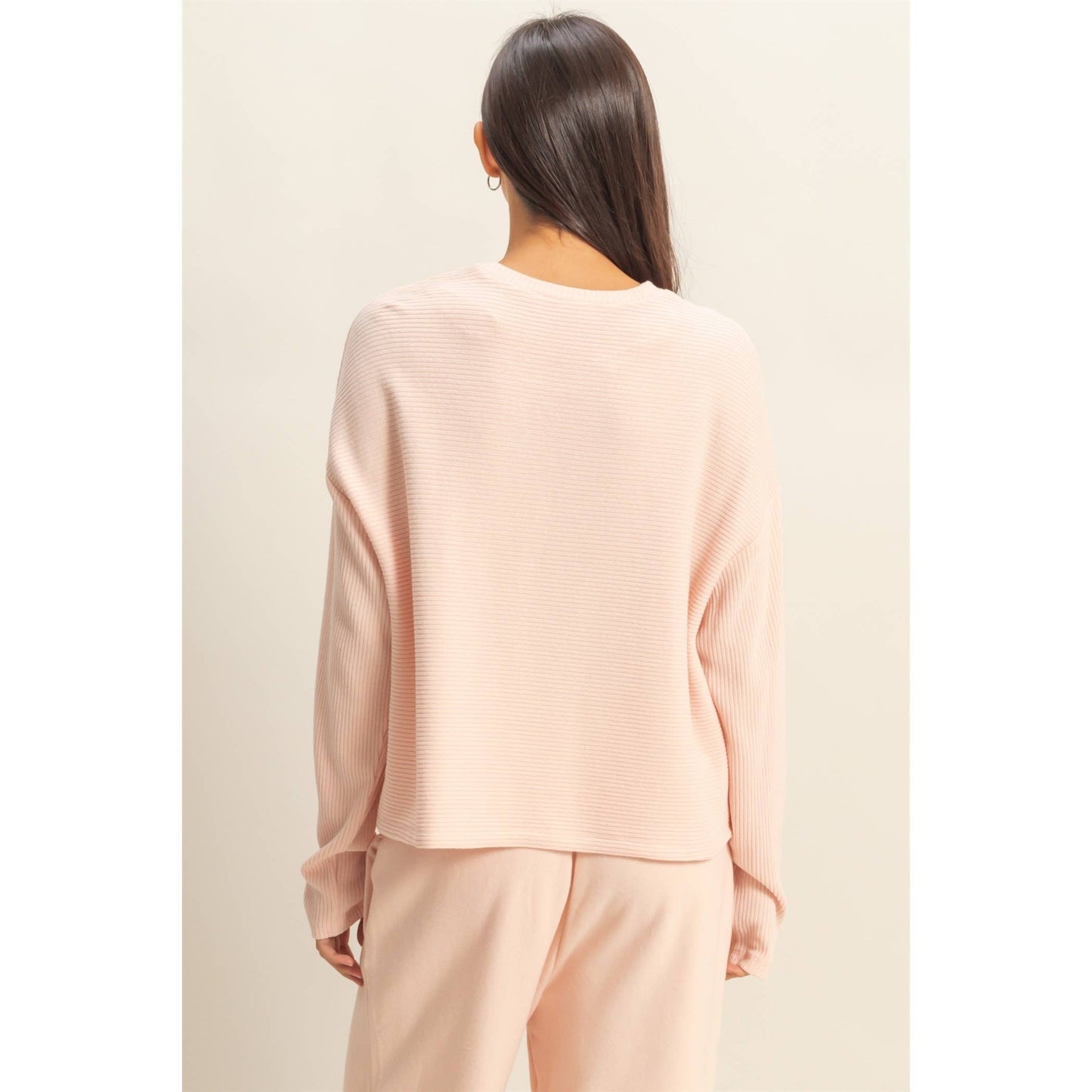Dusty Pink Drop Shoulder Long Sleeve Knitted Top