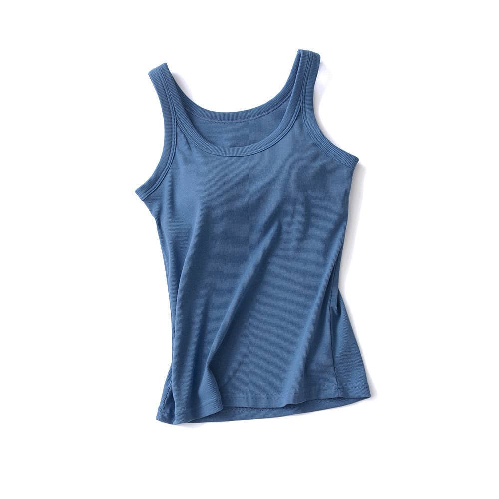 Blue Essential Rib W/ Built In Bra Tank Top-183989