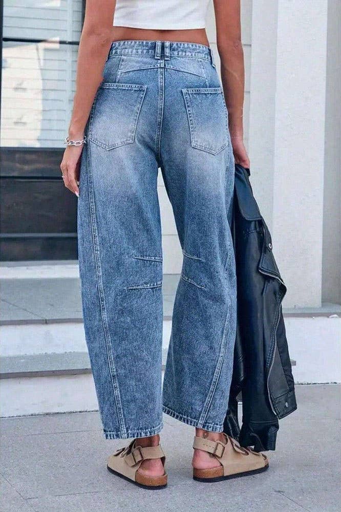 Washed Denim High Waist Loose Fit Jeans-130114