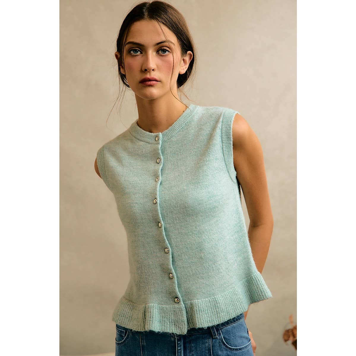 Sea Salt Blue with ruffle detail Vest - 144318