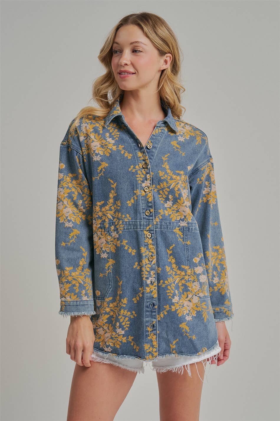Floral Denim Relaxed Fit Shirt - 141596