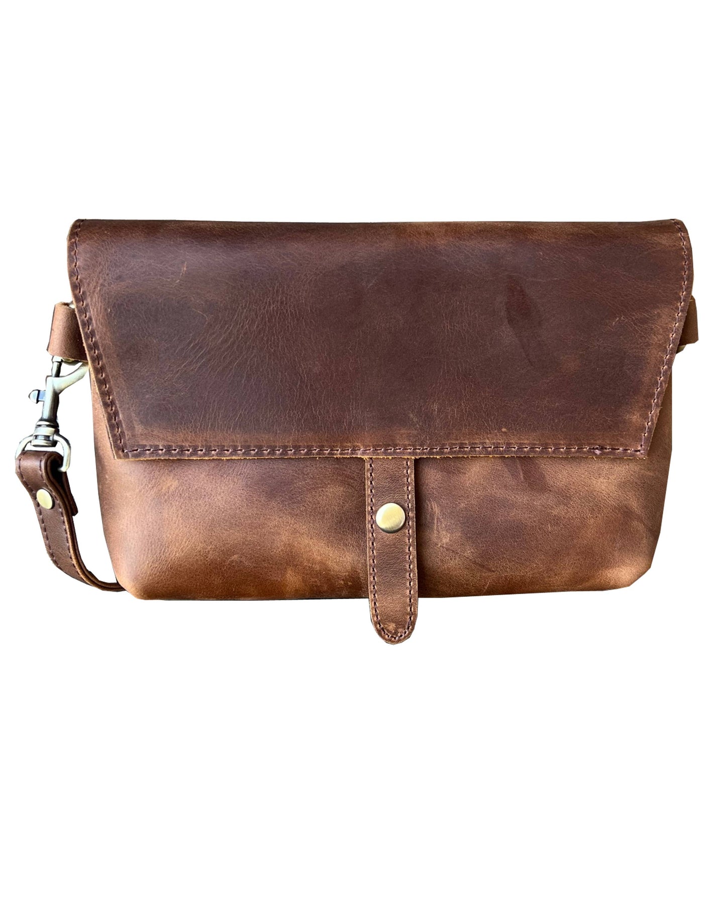 Light Brown Crazy Horse Genuine Leather Crossbody Travel Bag