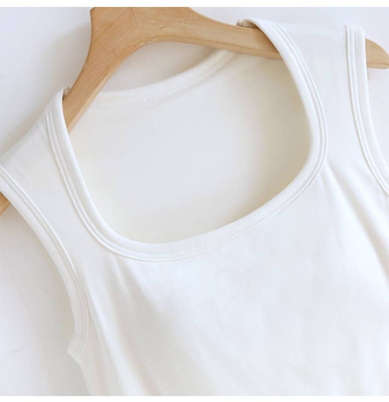 Charcoal Queen-Anne Neck Built-In Bra Tank Top-184405