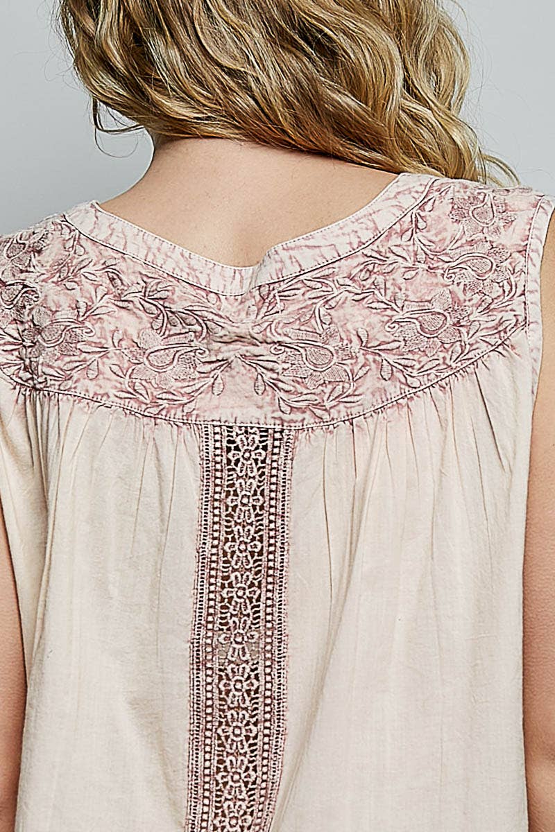 Blush Sleeveless Crochet Woven Blouse Top-141769