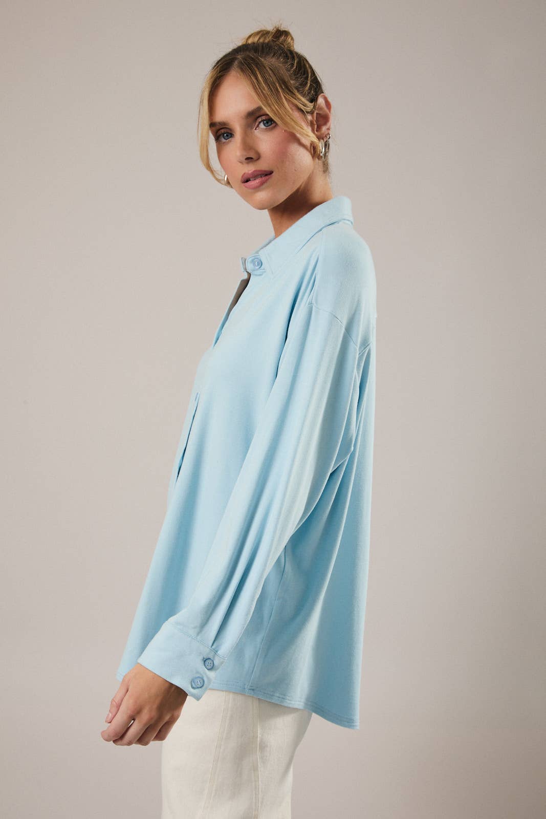 Baby Blue Jersey Button Down Shirt - 142077