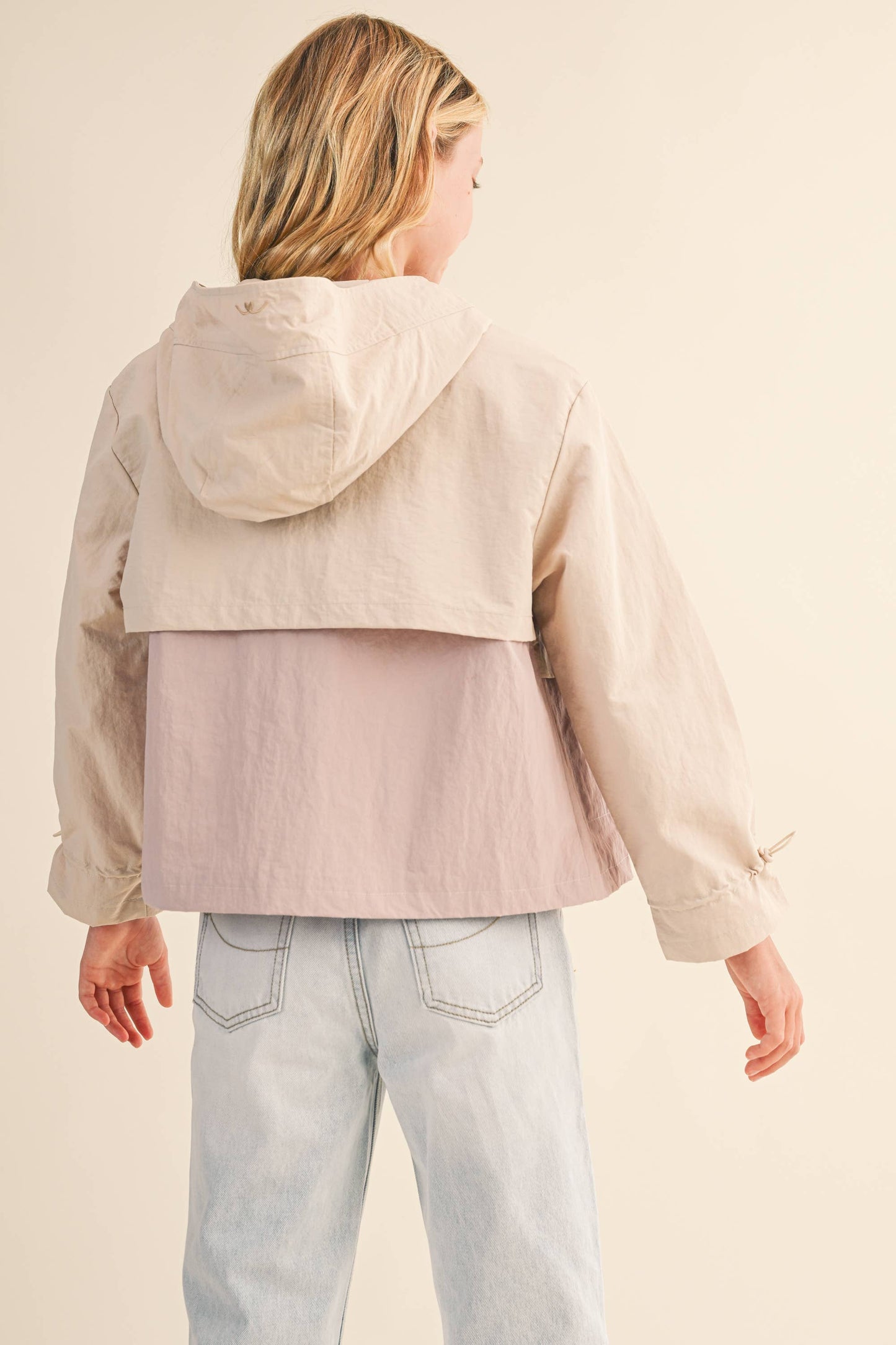 Biege/ Lavender Hooded w/ Cinch Cuffs Windbreaker
