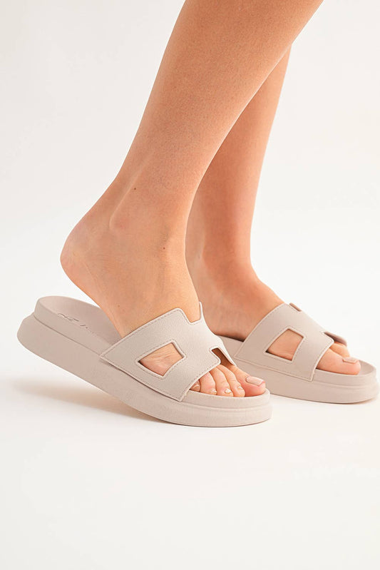Beige Cutout Design Open Toe Platform Sandles-BH0237