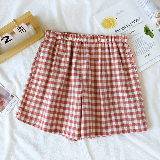 Red Gingham Boxer Style Shorts-113369