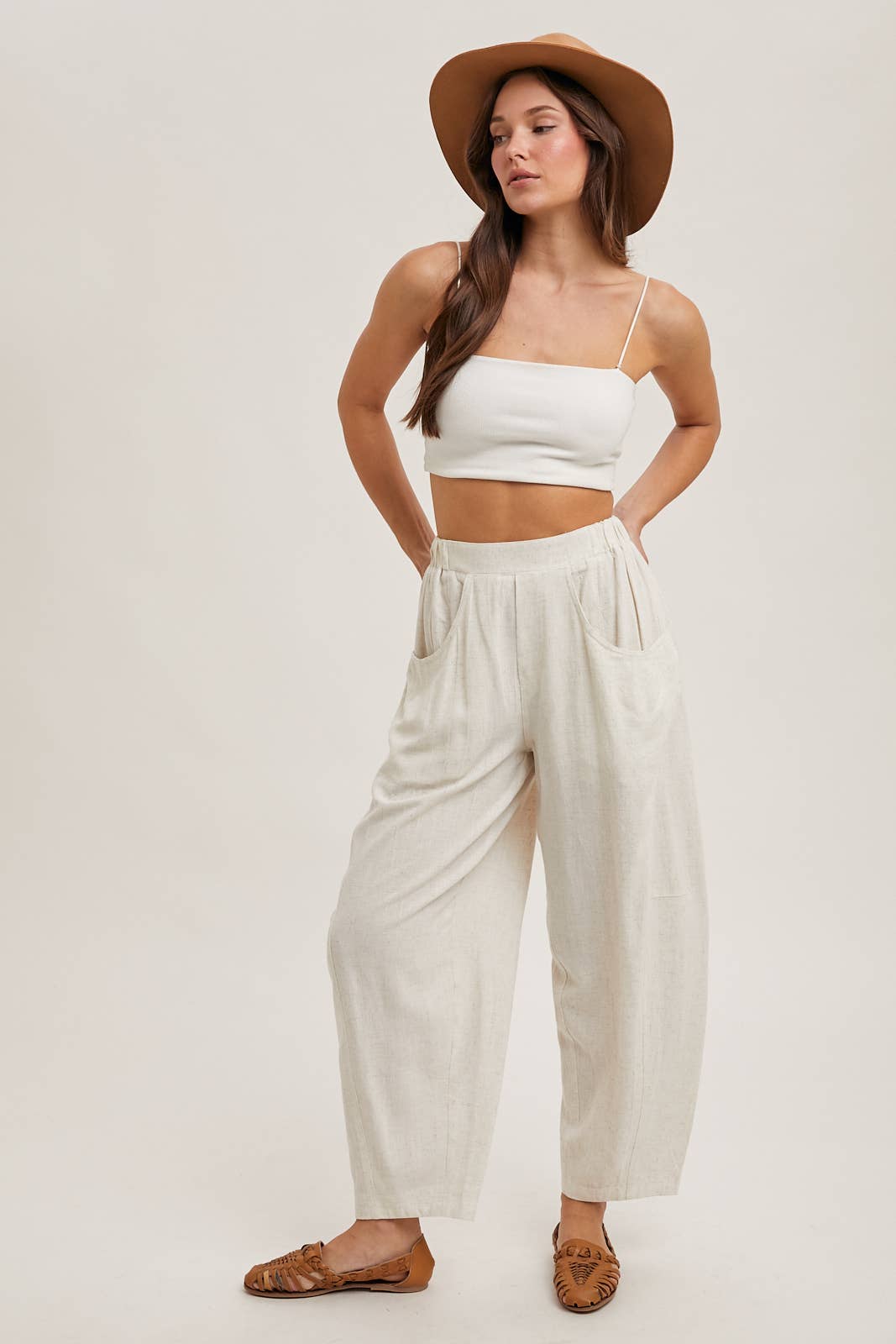 Oatmeal Relaxed Barrel Pants-132277