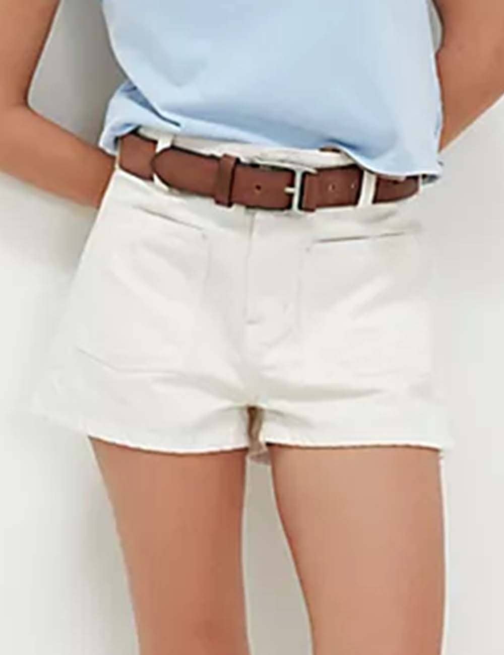 White Denim Front Pocket Shorts- 115652