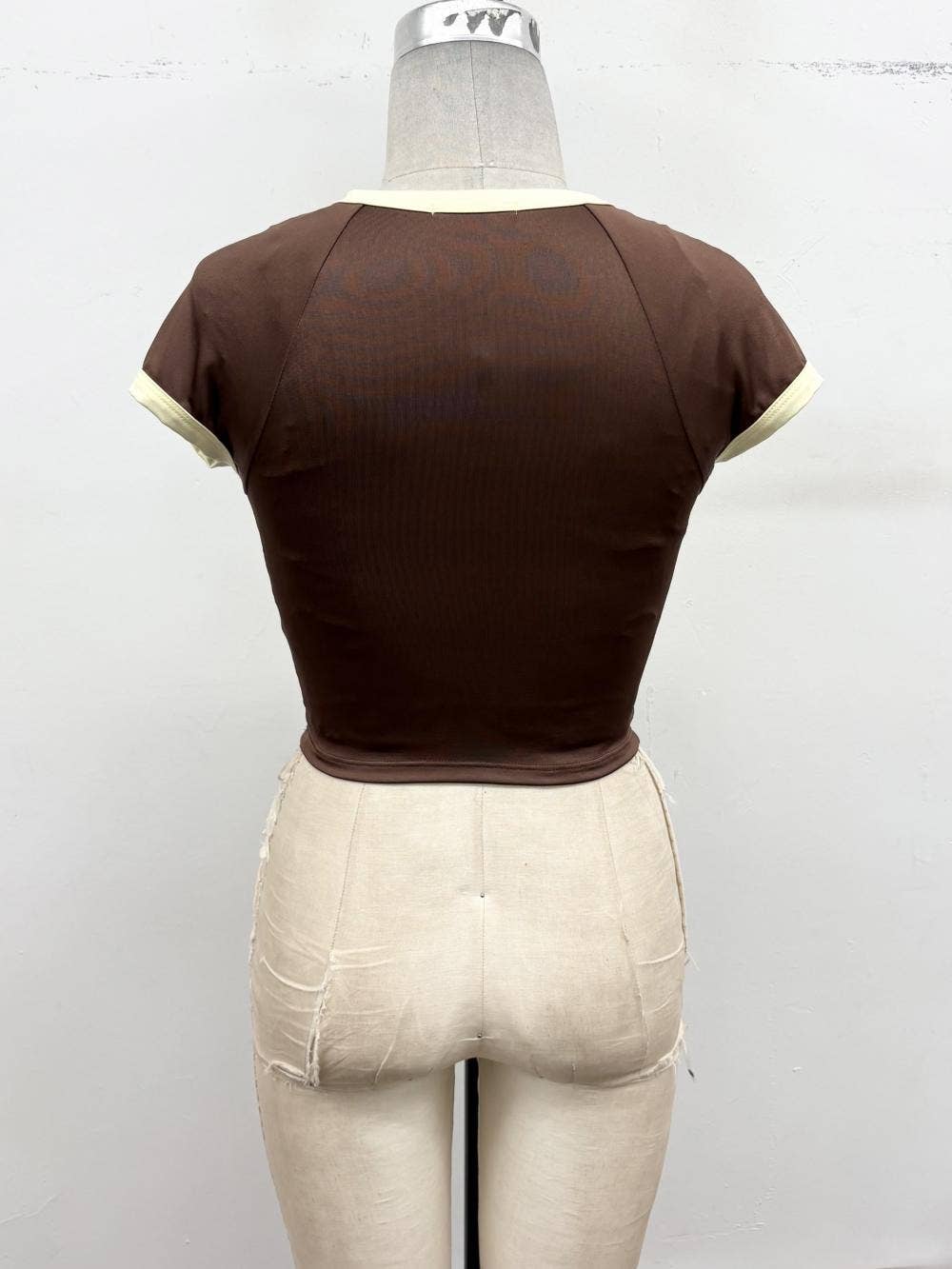 Brown w/ Yellow Contrast Trim Crop Tee-145583