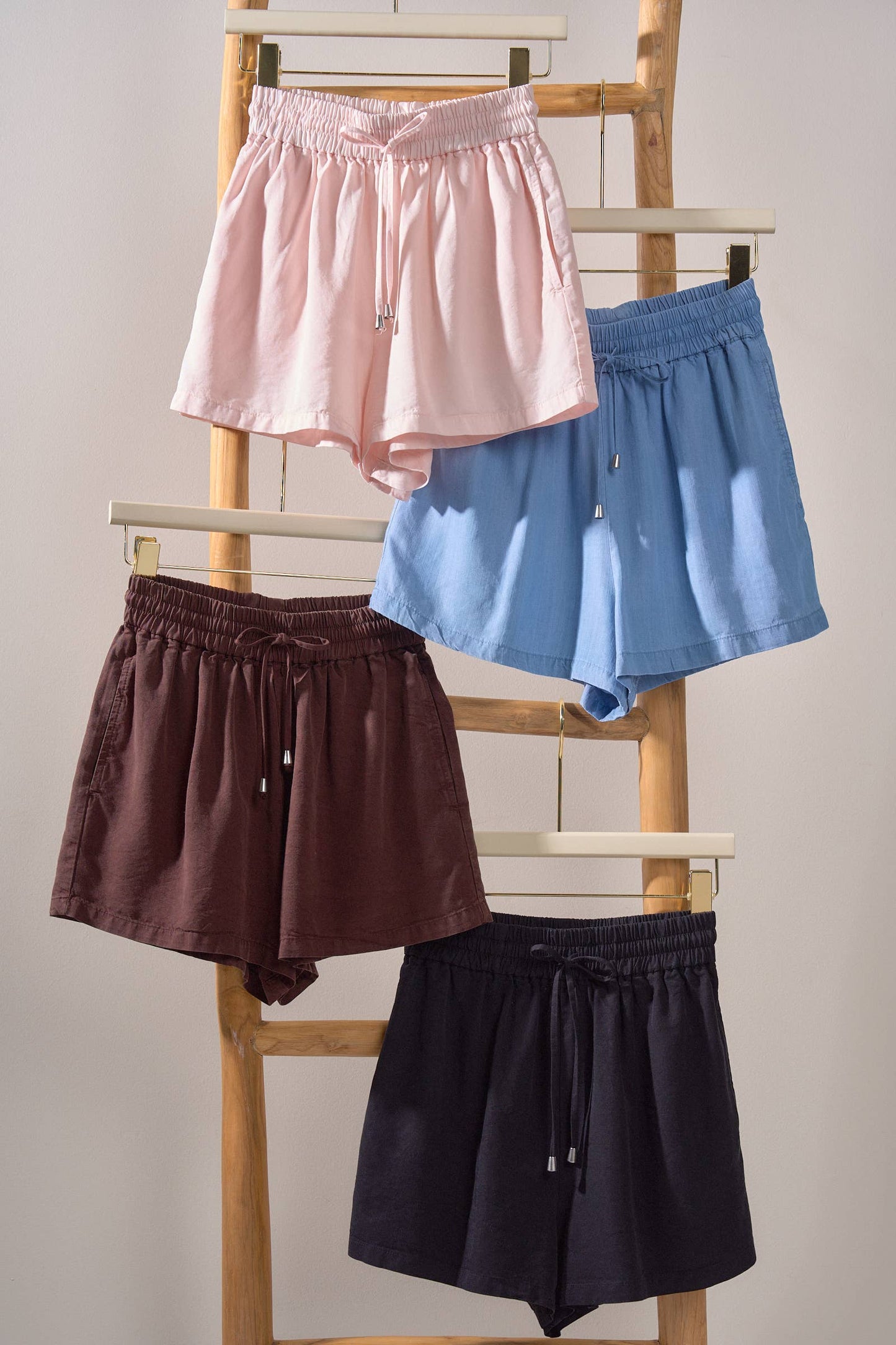 Dusty Pink Everyday Chambray Drawstring Shorts-110814