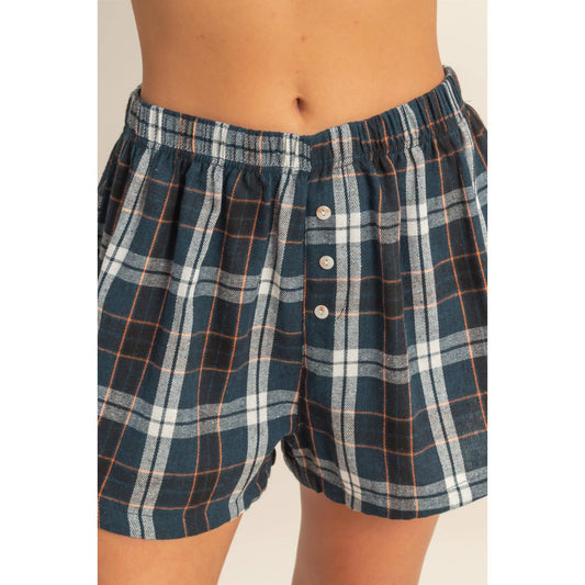 Navy Button-Front Flannel Boxer Shorts