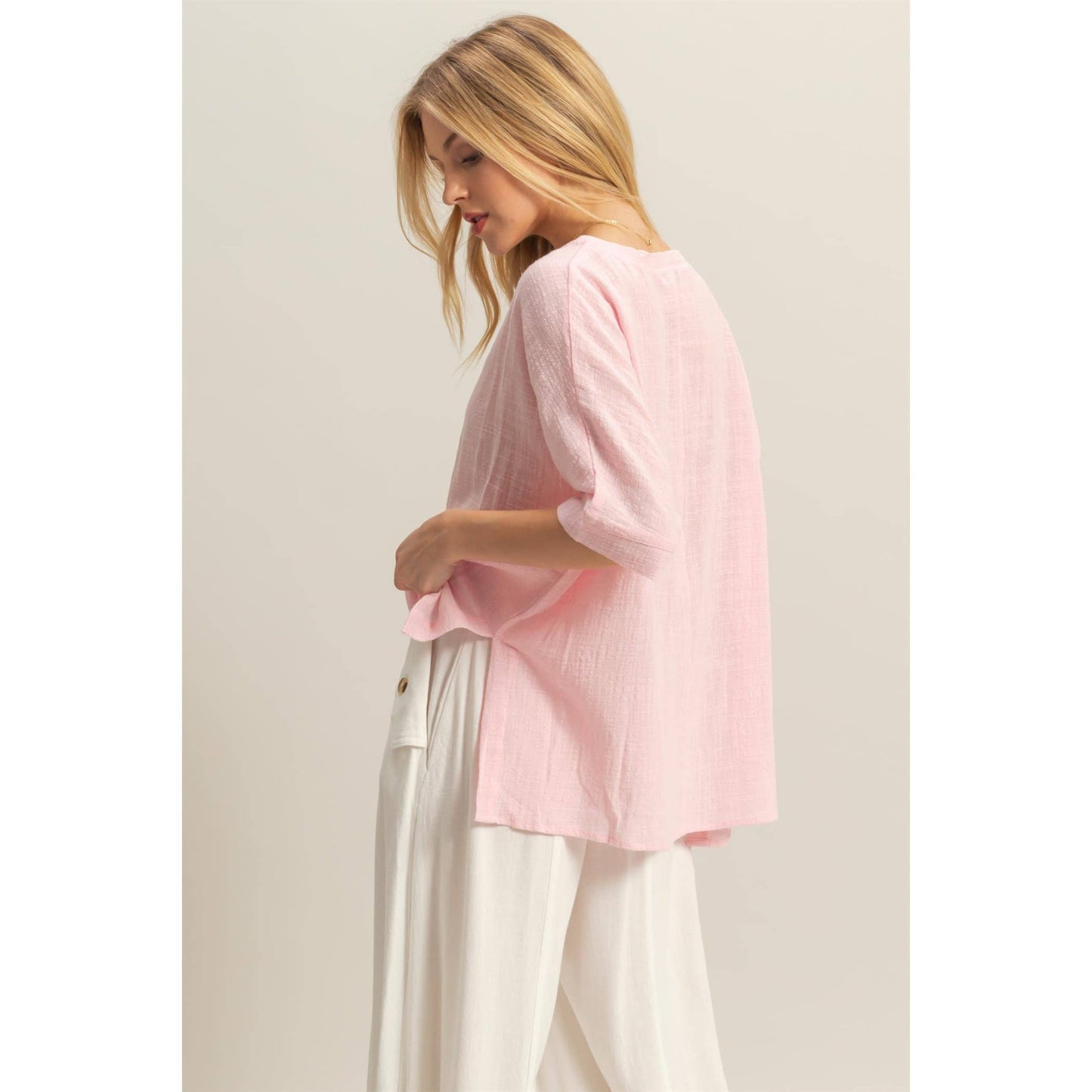 Pretty in Pink Oversized Semi-Sheer Cotton Top-145035