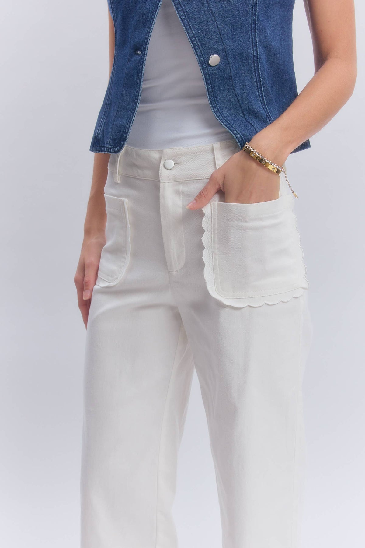 Off White Stretch Wide Leg Jeans-138001