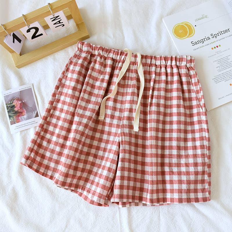 Red Gingham Boxer Style Shorts-113369