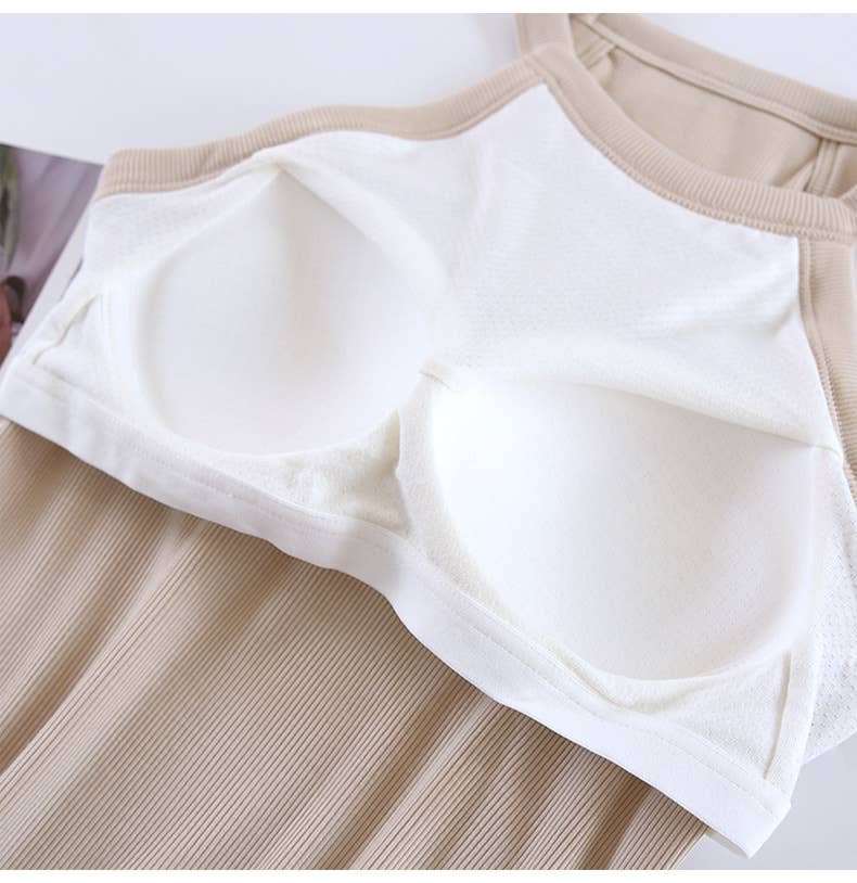 Nude Round Neck Halter Built-In Bra Tank Top- 180444