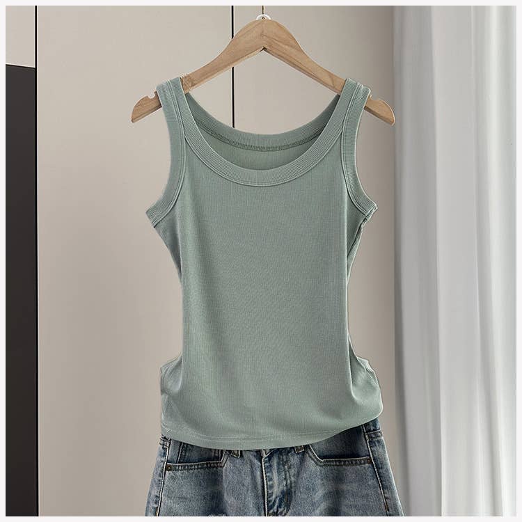 Variety of Colors Everyday outfit round neck rib fitted tank top -183398