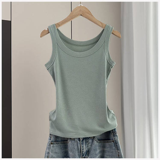 Variety of Colors Everyday outfit round neck rib fitted tank top -183398