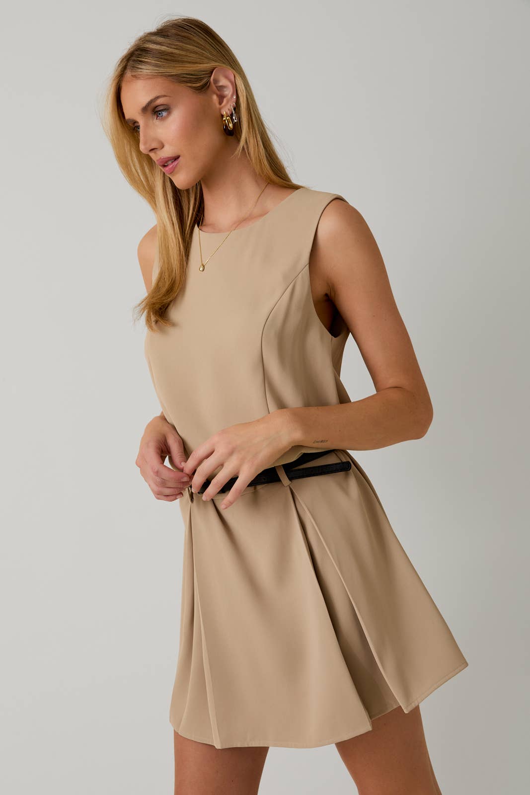 Taupe Drop Waist Dress w/ Belt- 122024