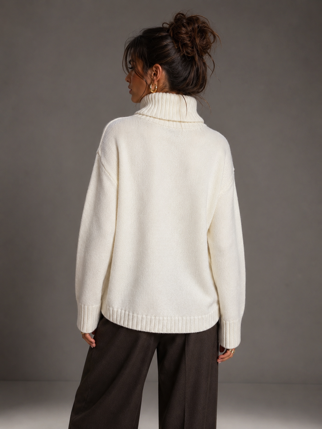 Creamy White Soft Textured Turtleneck Sweater - 150066
