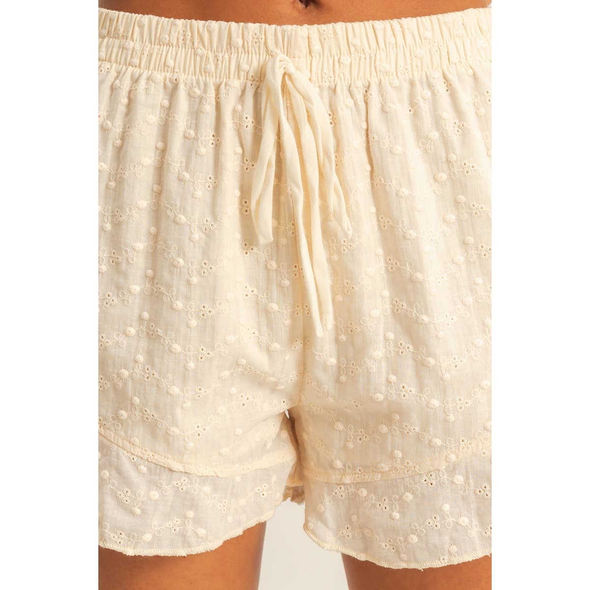 Eyelet Ruffle Hem Shorts