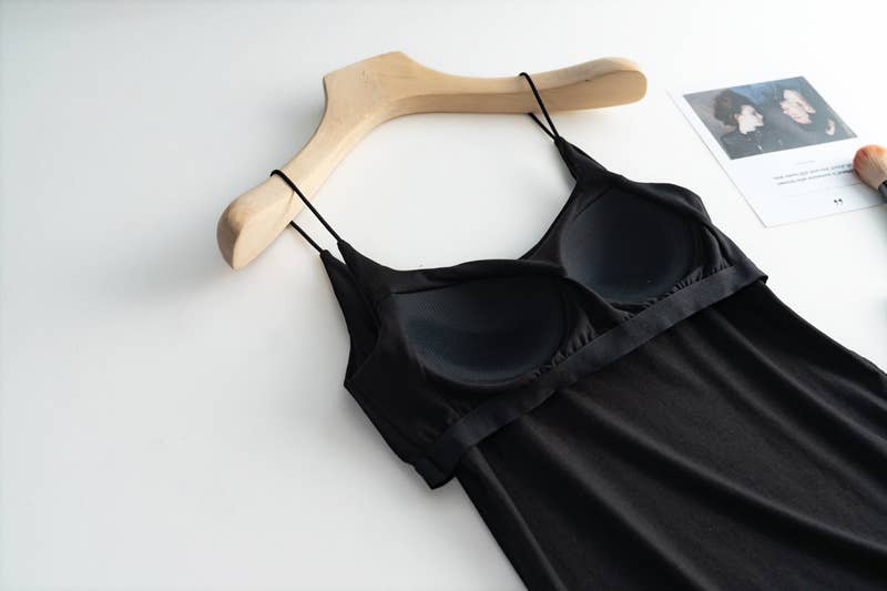 Black Camisole Daily Basic Shelf Bra Tank- 180429