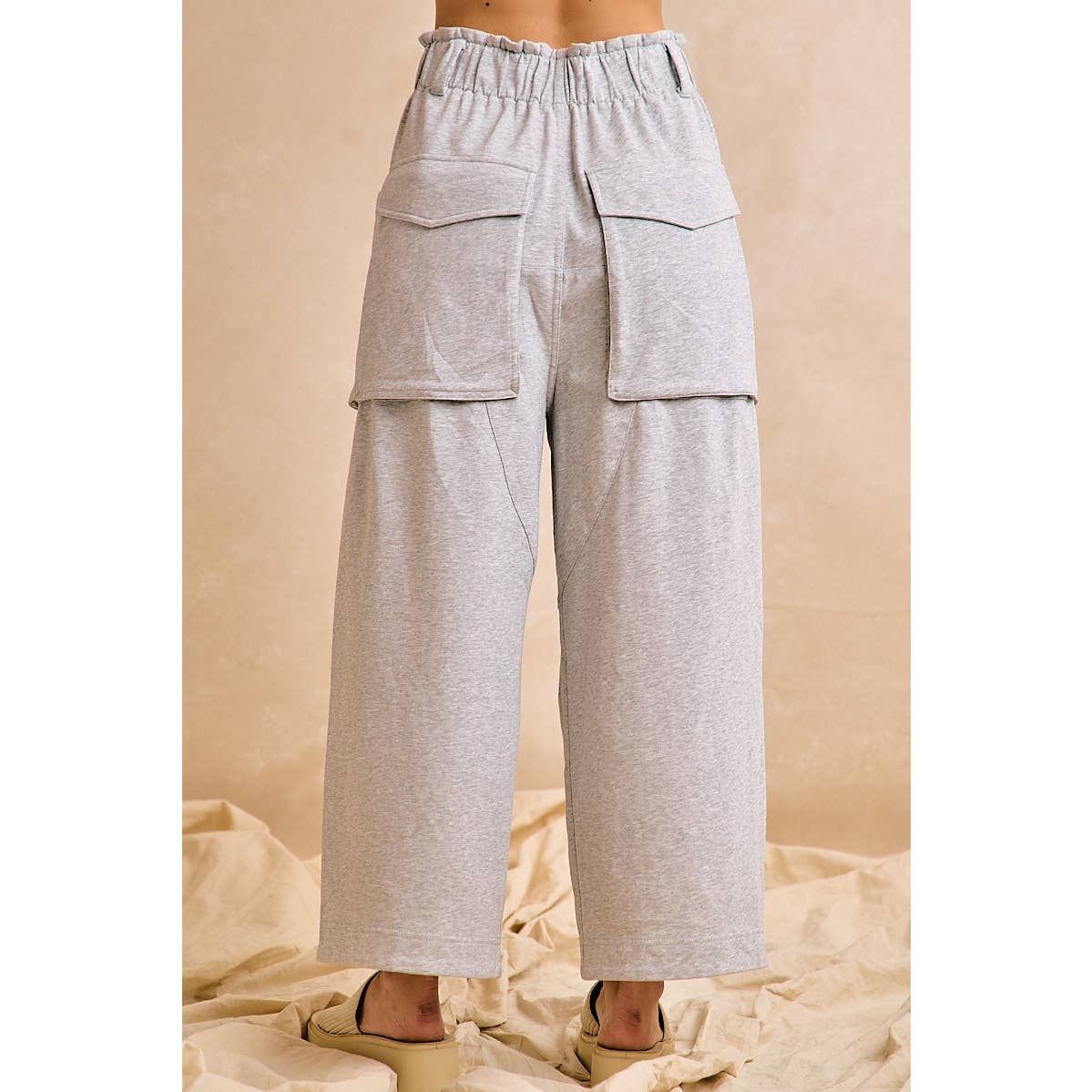 Denum Blue French Terry Wide Leg Pants-131956