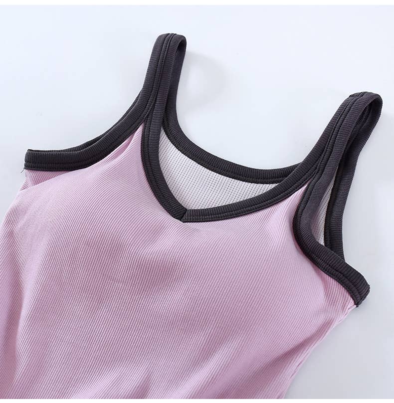 Black W/ White Contrast Trim Shelf Bra Tank Top-184295