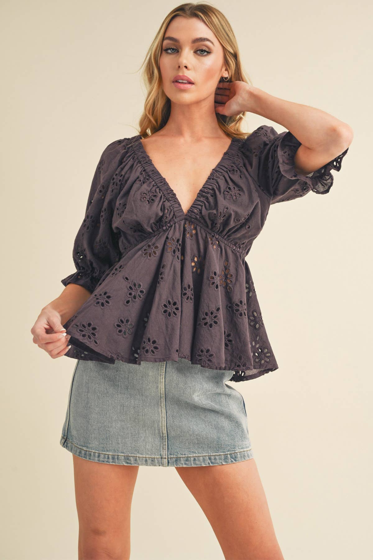 Black Hazle Eyelet Embroidered Top -148290
