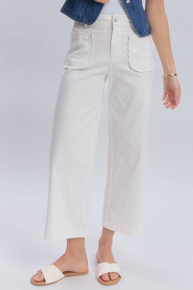 Off White Stretch Wide Leg Jeans-138001