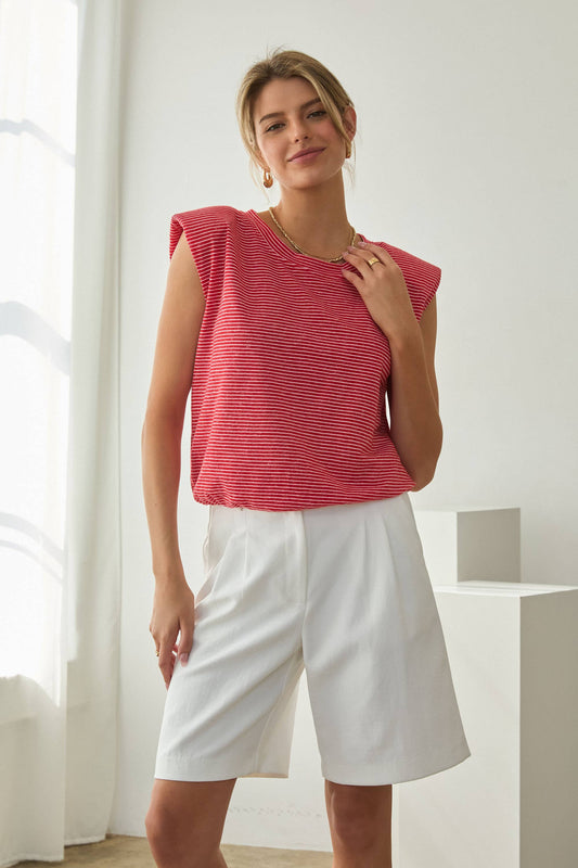 Red Stripe Knit Bubble Hem Tank Top-144741