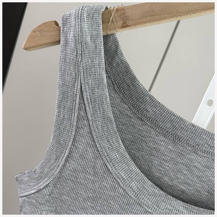 Variety of Colors Everyday outfit round neck rib fitted tank top -183398