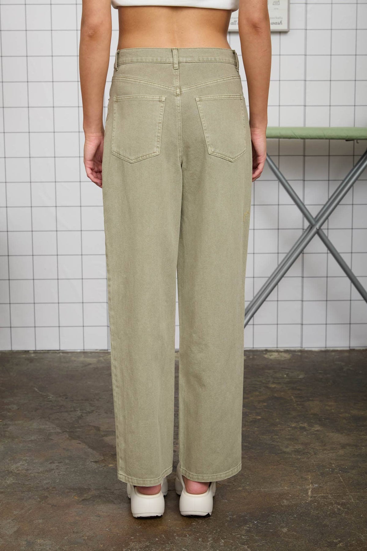 Light Olive Washed Wide Leg Jeans-131022