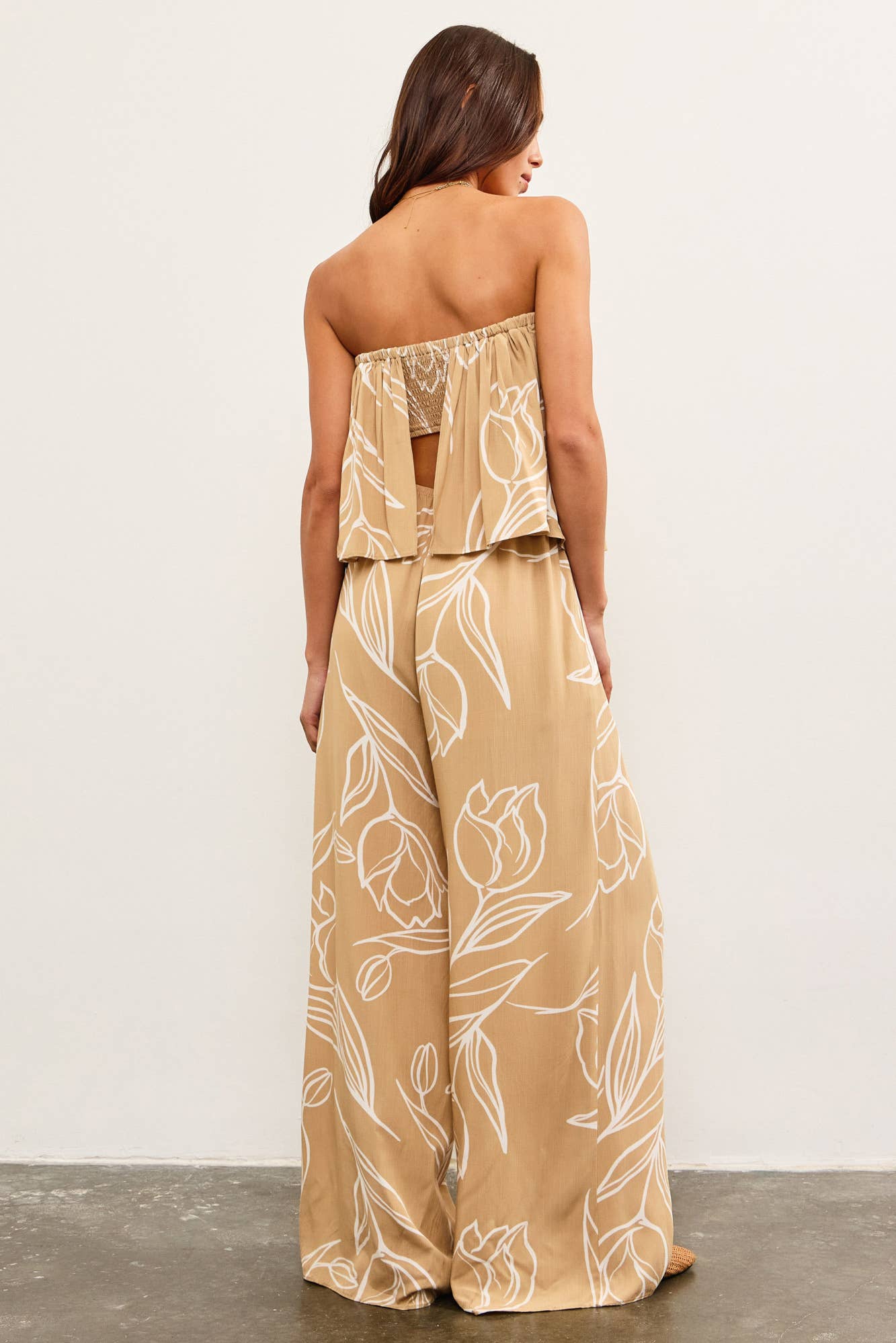 Tan Strapless Top Wide Leg Pant Jumpsuit- 135099