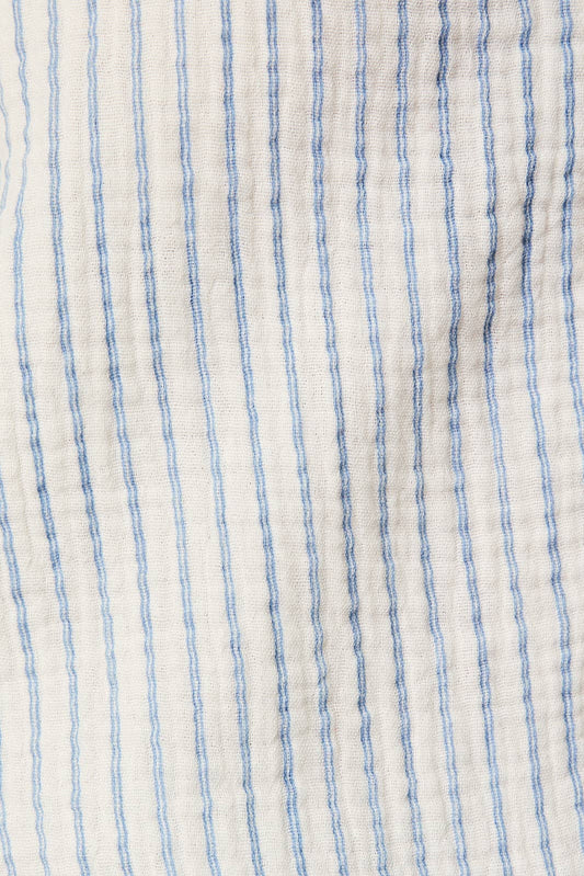 Blue and White Stripe Gauze Button Down Top