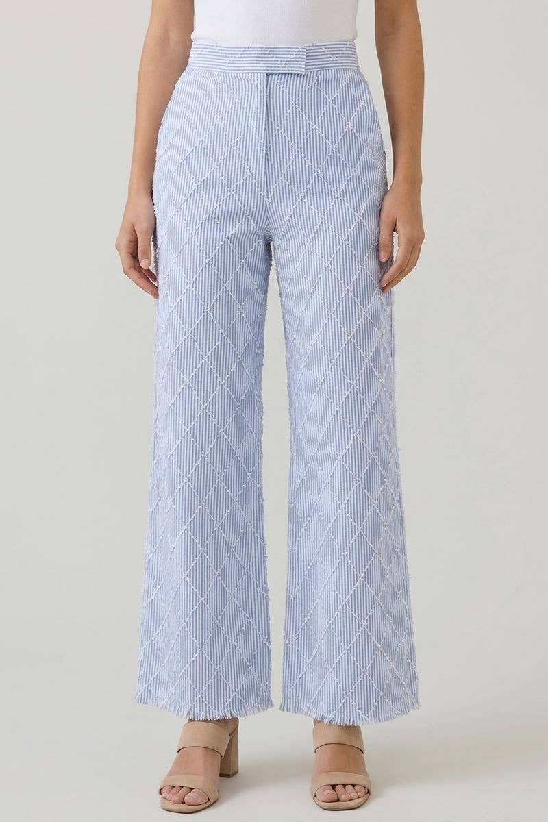 Black Striped Textured Linen Slacks - 138944
