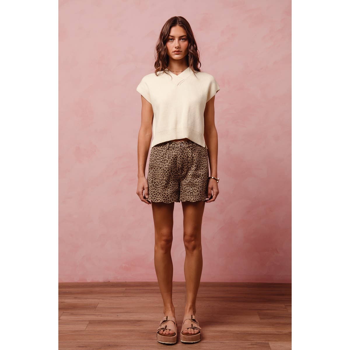 Cheetah Twill Shorts w/Scallop Hem - 111190