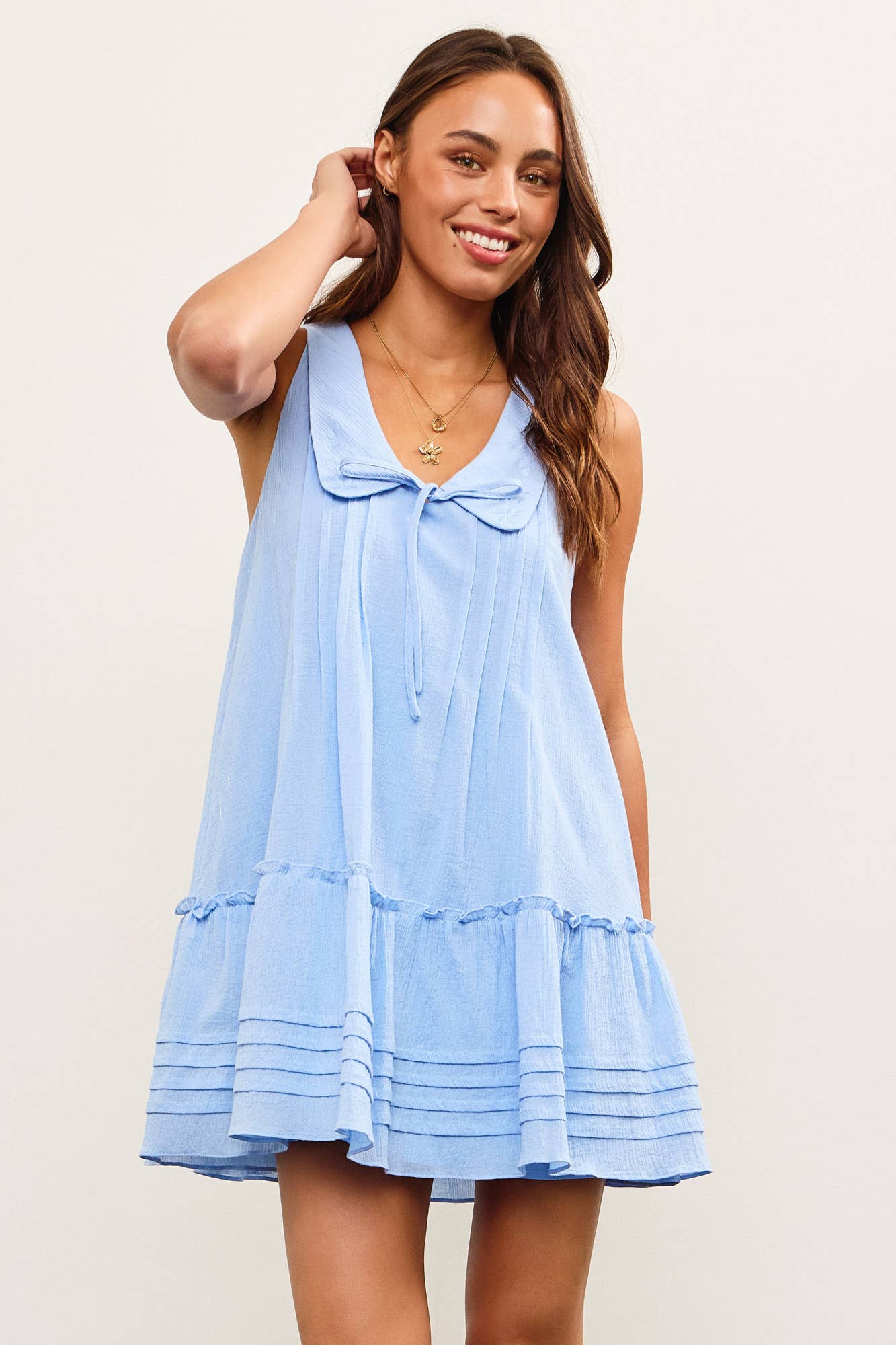 Light Blue Peter Pan Collar Mini Dress- 124793